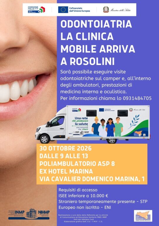 Sanità di prossimità: il 30 ottobre il camper mobile odontoiatrico dell’Asp di Siracusa fa tappa a Rosolini 1 sanità